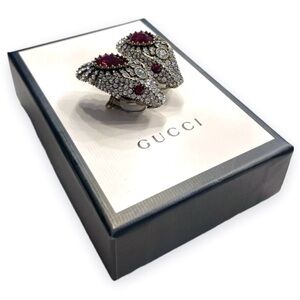 Gucci Snake Motif Crystal Earrings with Ruby Accents